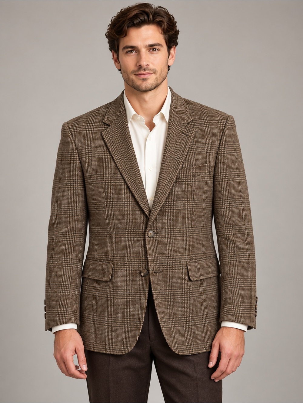 Jos A Bank Men’s 42R Brown Glen Plaid 100% Wool Blazer Sport Coat 2 Button